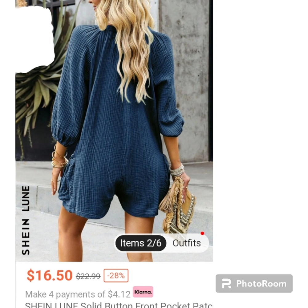 EUC Shein Lune Navy Solid Front Pocket Romper Size M